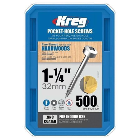 KREG Self-Drilling Screw, #6 x 1 1/4 in, Zinc Plated Stainless Steel Pan Head Square Drive SPS-F125 - 500